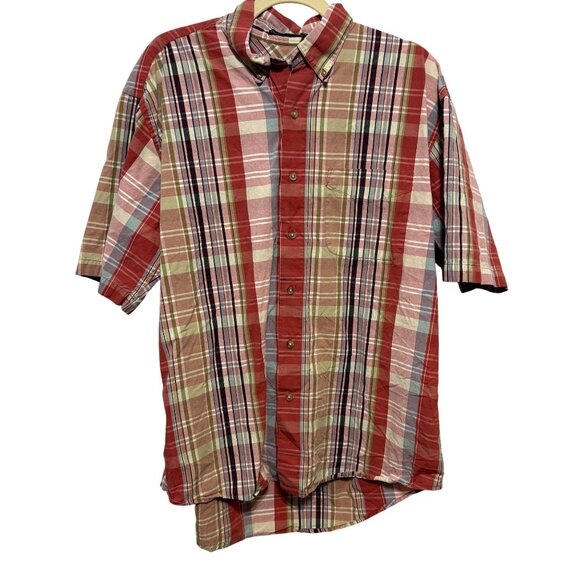 Van Heusen Salt Water Cottons Plaid Button-Down Short Sleeve Shirt L 16-16.5 - Picture 1 of 5